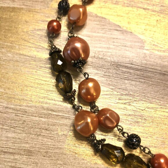 ALEXANDRA'S ACCENTS 42" Necklace Baroque Terracotta Smoky Venetian Glass Beads - Picture 3 of 6